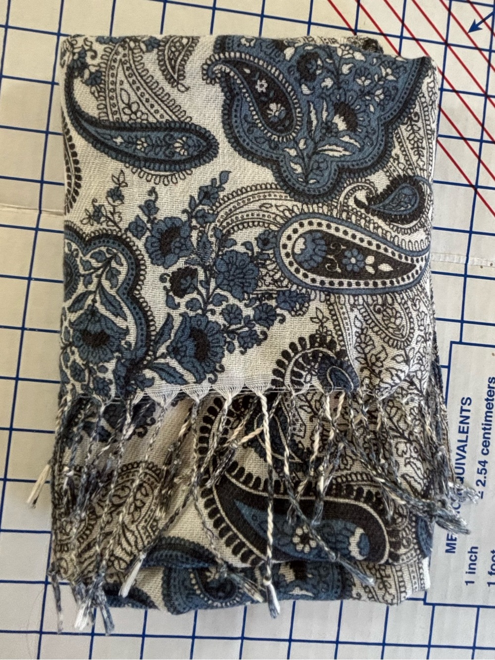 Soft Boho Blue and Cream Paisley Pashmire Scarf Wrap